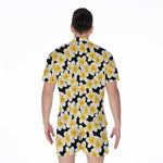 White And Black Frangipani Pattern Print Men's Rompers