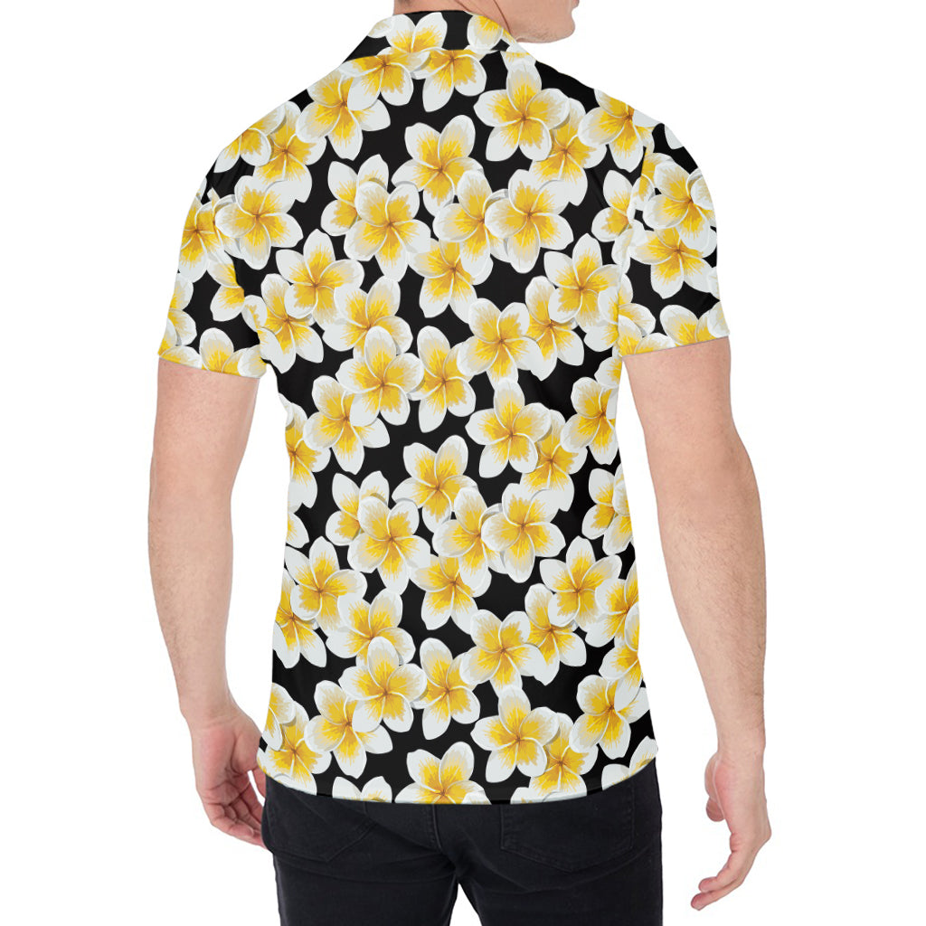 White And Black Frangipani Pattern Print Men's Shirt