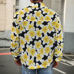 White And Black Frangipani Pattern Print Men's Shirt Jacket