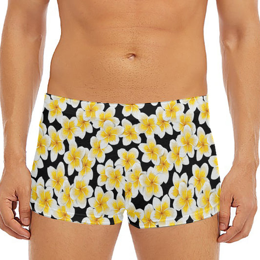 White And Black Frangipani Pattern Print Men's Short Boxer Briefs