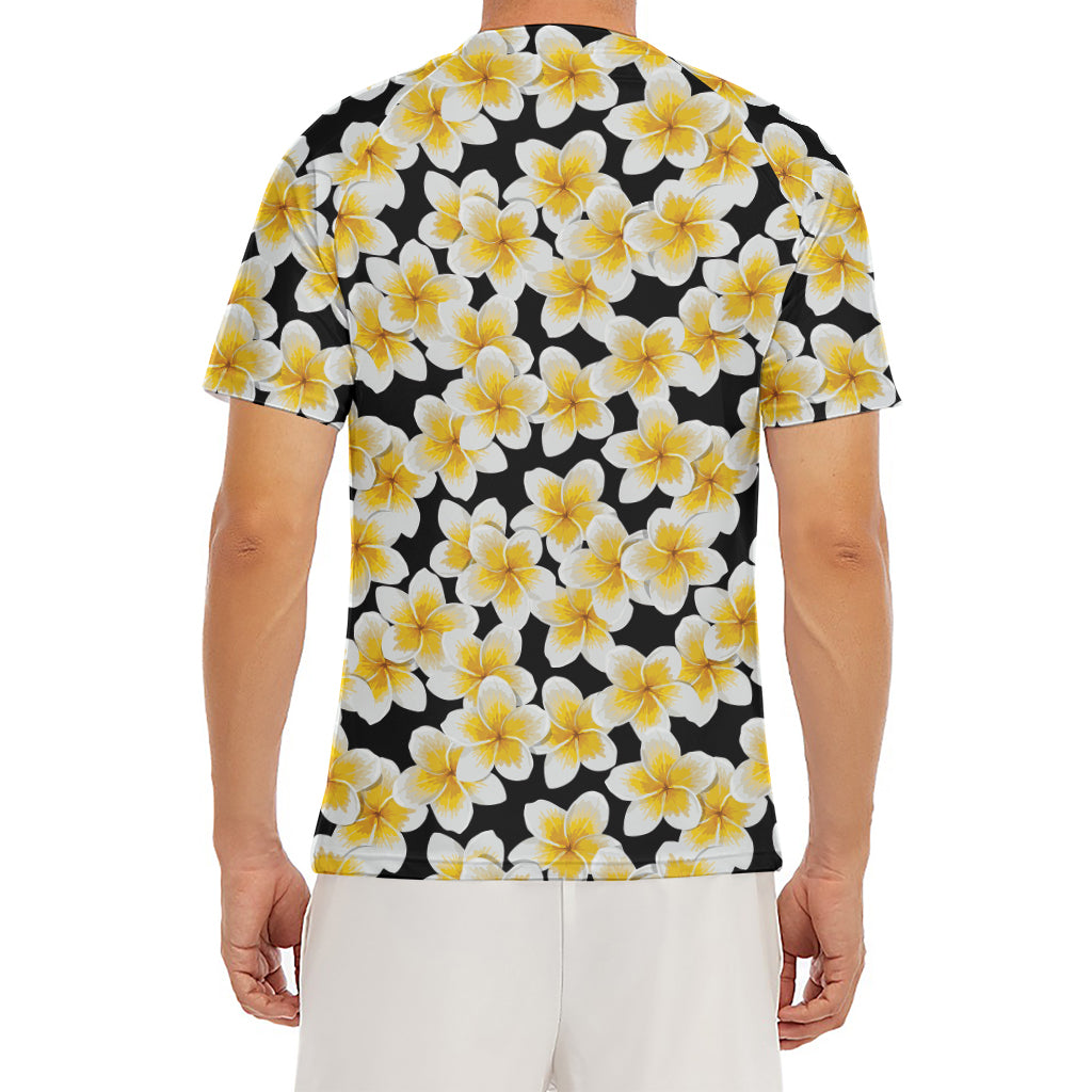 White And Black Frangipani Pattern Print Men's Short Sleeve Rash Guard