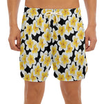 White And Black Frangipani Pattern Print Men's Split Running Shorts
