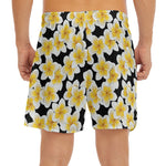 White And Black Frangipani Pattern Print Men's Split Running Shorts