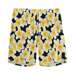 White And Black Frangipani Pattern Print Men's Sports Shorts