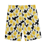 White And Black Frangipani Pattern Print Men's Sports Shorts