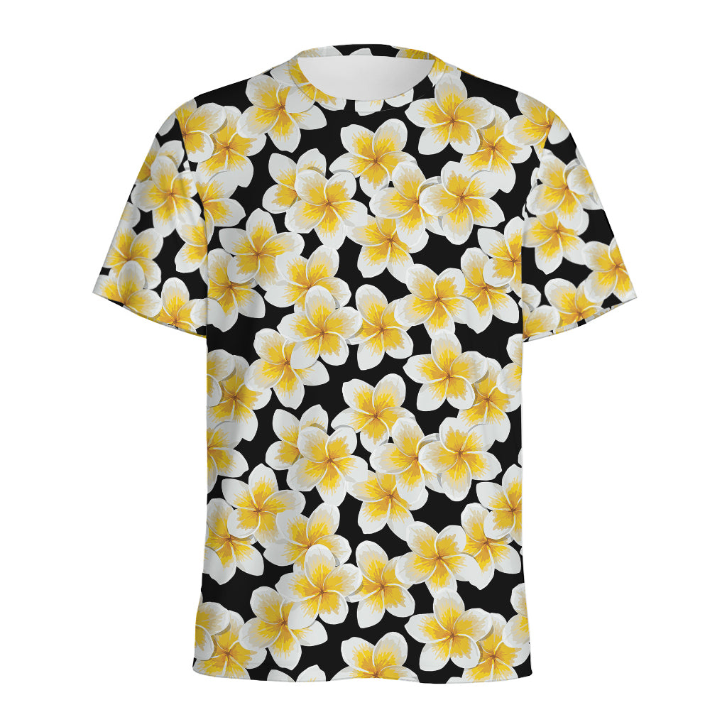 White And Black Frangipani Pattern Print Men's Sports T-Shirt