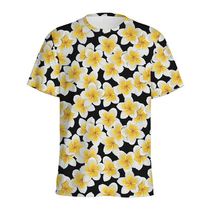 White And Black Frangipani Pattern Print Men's Sports T-Shirt