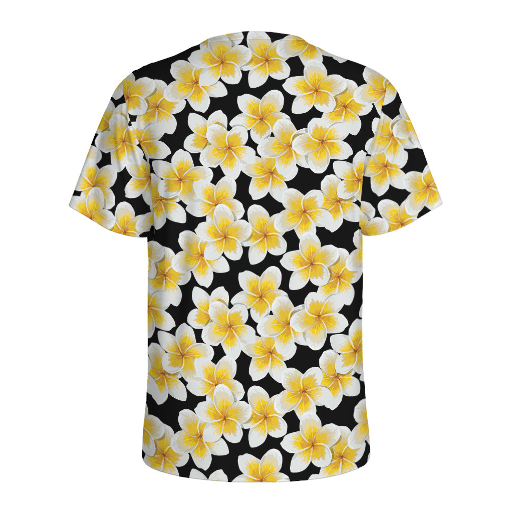 White And Black Frangipani Pattern Print Men's Sports T-Shirt