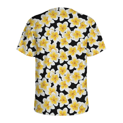 White And Black Frangipani Pattern Print Men's Sports T-Shirt