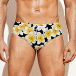 White And Black Frangipani Pattern Print Men's Swim Briefs