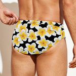 White And Black Frangipani Pattern Print Men's Swim Briefs