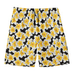 White And Black Frangipani Pattern Print Men's Swim Trunks