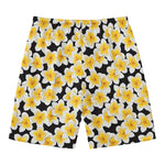 White And Black Frangipani Pattern Print Men's Swim Trunks