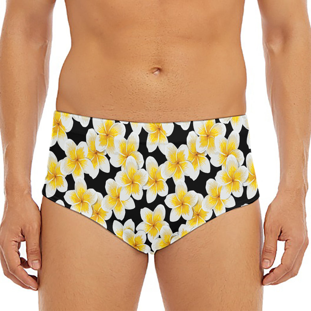 White And Black Frangipani Pattern Print Men's Triangle Swim Briefs