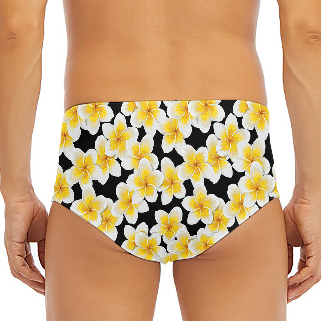 White And Black Frangipani Pattern Print Men's Triangle Swim Briefs
