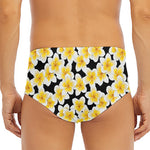 White And Black Frangipani Pattern Print Men's Triangle Swim Briefs
