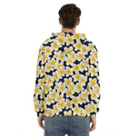 White And Black Frangipani Pattern Print Men's Velvet Pullover Hoodie