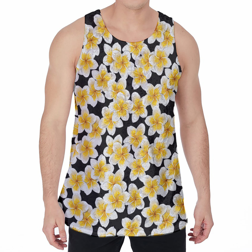 White And Black Frangipani Pattern Print Men's Velvet Tank Top