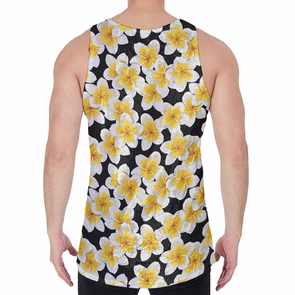 White And Black Frangipani Pattern Print Men's Velvet Tank Top