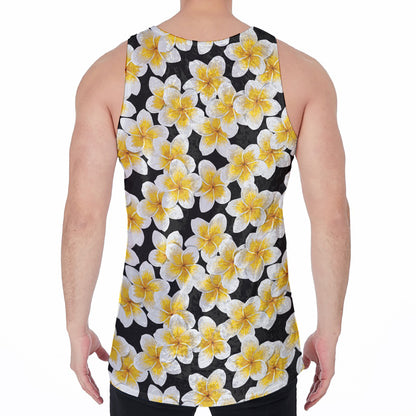 White And Black Frangipani Pattern Print Men's Velvet Tank Top