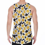 White And Black Frangipani Pattern Print Men's Velvet Tank Top
