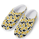White And Black Frangipani Pattern Print Mesh Casual Shoes