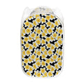 White And Black Frangipani Pattern Print Mesh Laundry Hamper