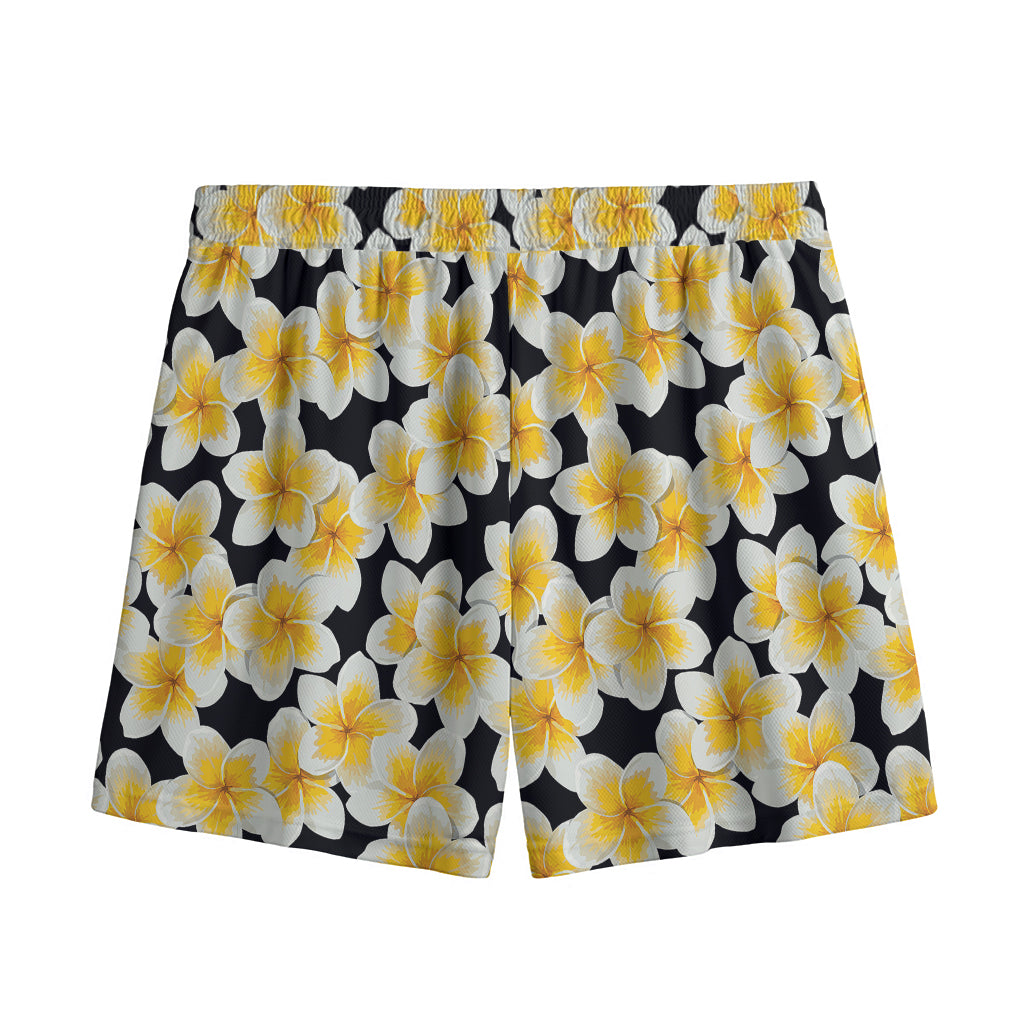 White And Black Frangipani Pattern Print Mesh Shorts