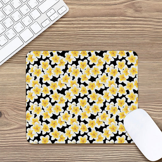 White And Black Frangipani Pattern Print Mouse Pad