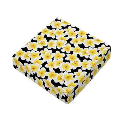 White And Black Frangipani Pattern Print Outdoor Seat Cushion Cover