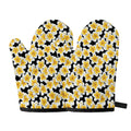 White And Black Frangipani Pattern Print Oven Mitts