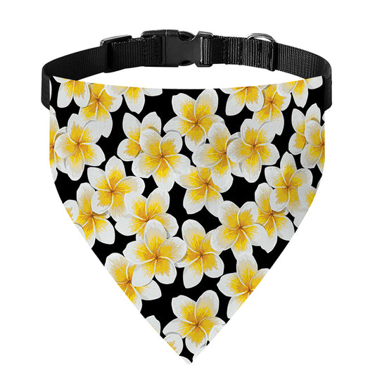 White And Black Frangipani Pattern Print Over The Collar Dog Bandana