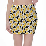 White And Black Frangipani Pattern Print Pencil Mini Skirt