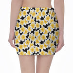 White And Black Frangipani Pattern Print Pencil Mini Skirt