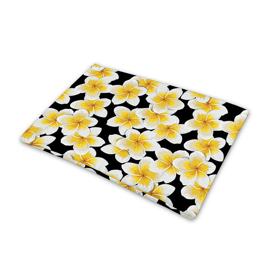 White And Black Frangipani Pattern Print Pet Cooling Mat Cover