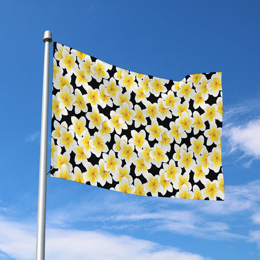 White And Black Frangipani Pattern Print Polyester Flag