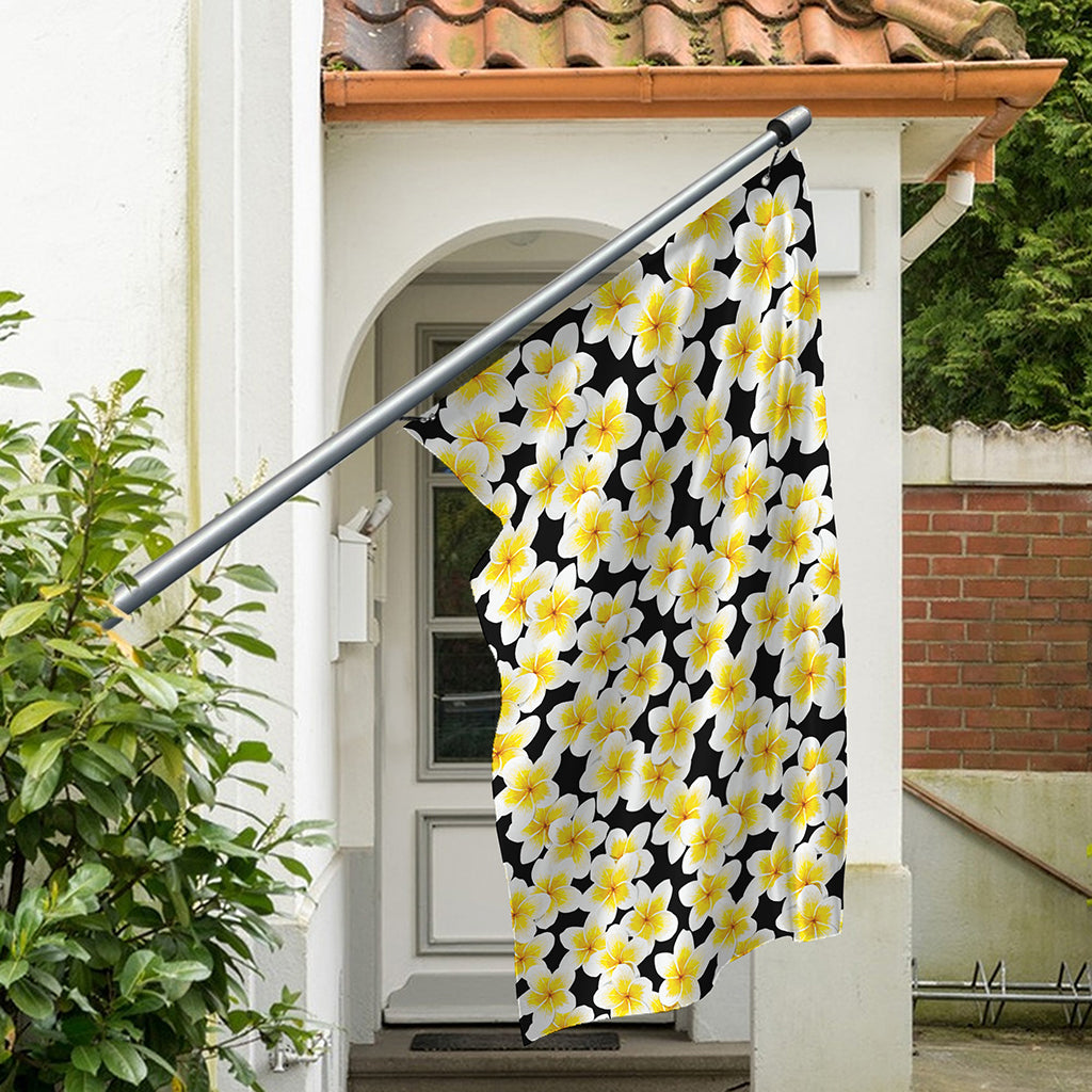 White And Black Frangipani Pattern Print Polyester Flag