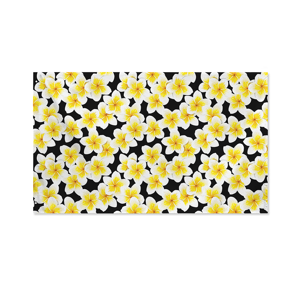 White And Black Frangipani Pattern Print Polyester Flag
