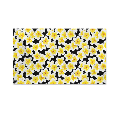 White And Black Frangipani Pattern Print Polyester Flag