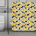 White And Black Frangipani Pattern Print Polyester Shower Curtain