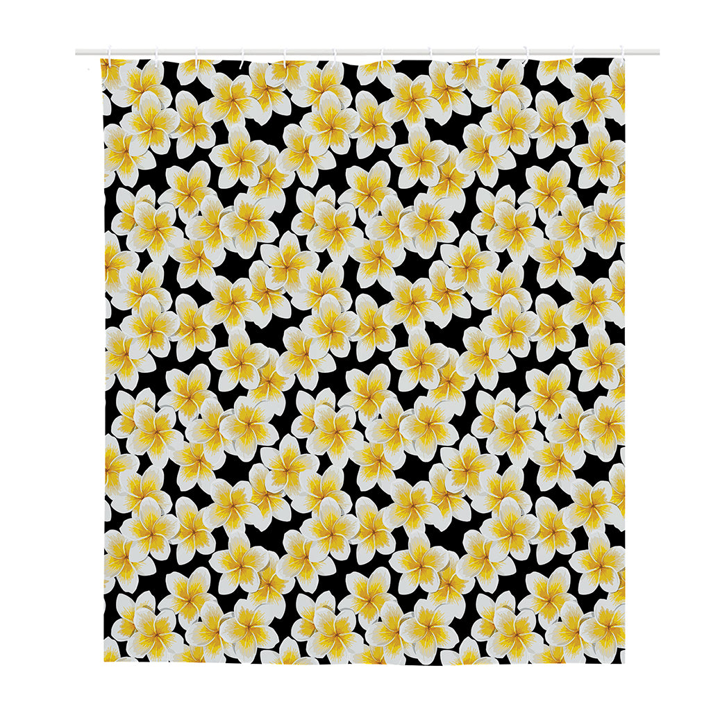 White And Black Frangipani Pattern Print Polyester Shower Curtain