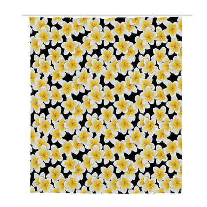 White And Black Frangipani Pattern Print Polyester Shower Curtain