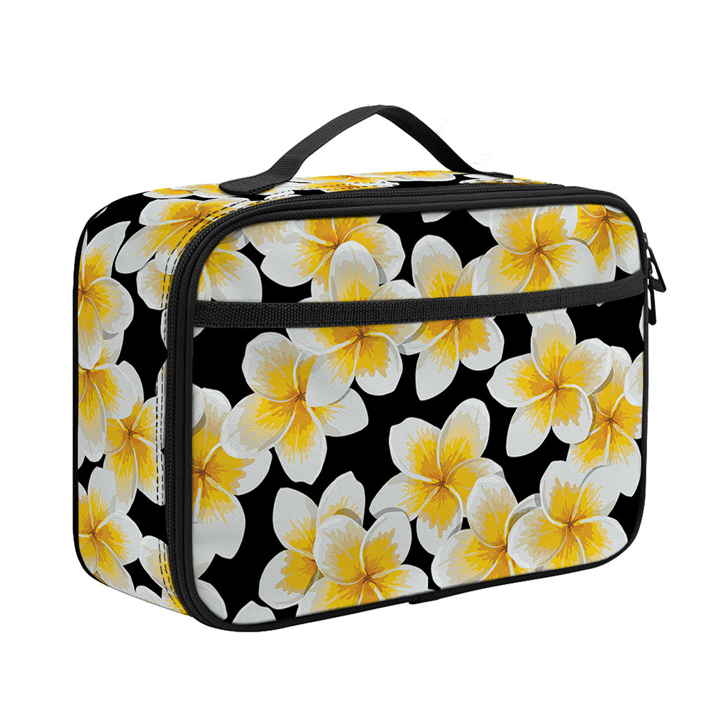 White And Black Frangipani Pattern Print Portable Lunch Bag