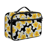 White And Black Frangipani Pattern Print Portable Lunch Bag