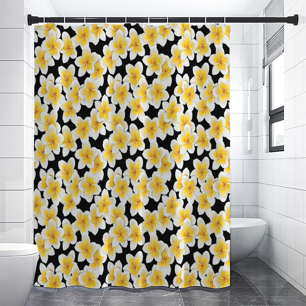 White And Black Frangipani Pattern Print Premium Shower Curtain