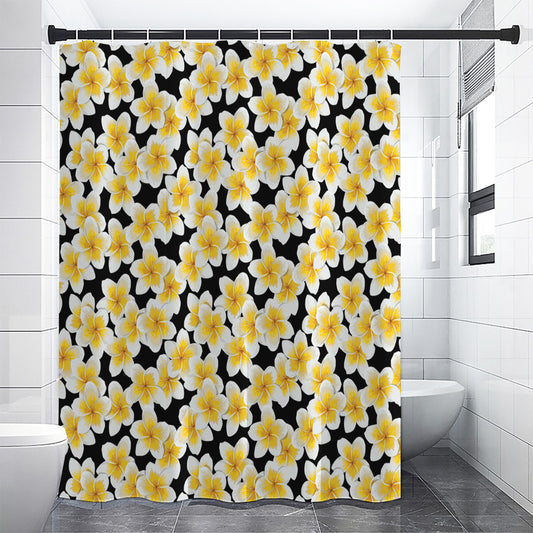 White And Black Frangipani Pattern Print Premium Shower Curtain