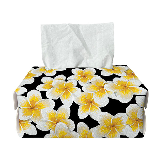 White And Black Frangipani Pattern Print Rectangle Tissue Box Cover