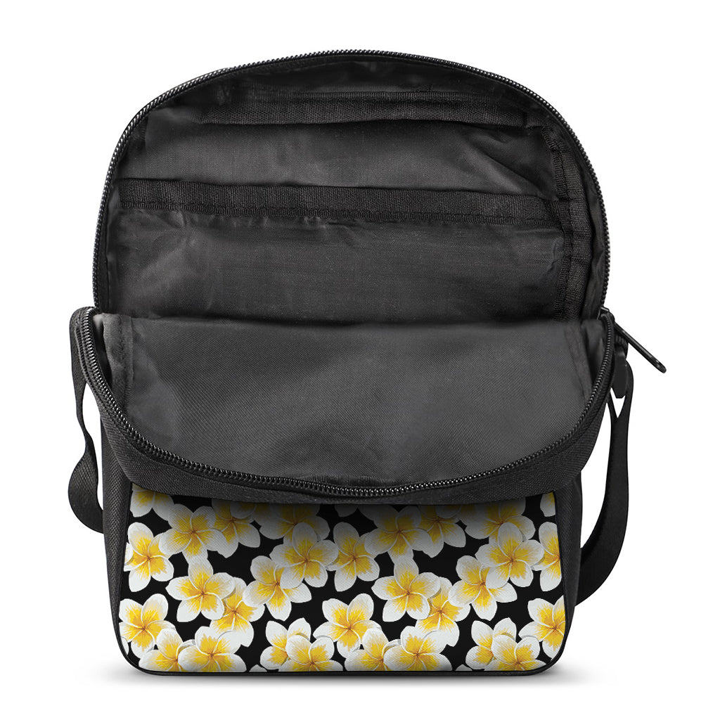 White And Black Frangipani Pattern Print Rectangular Crossbody Bag