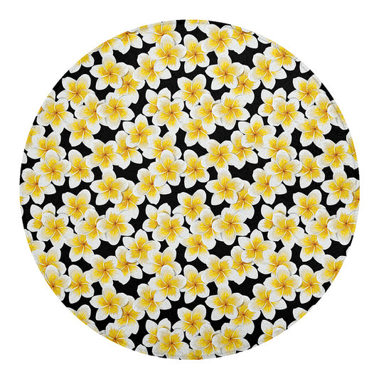 White And Black Frangipani Pattern Print Round Blanket