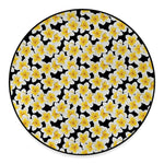 White And Black Frangipani Pattern Print Round Floor Mat